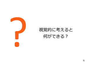視覚的に考えると
何ができる？
6
?	
 