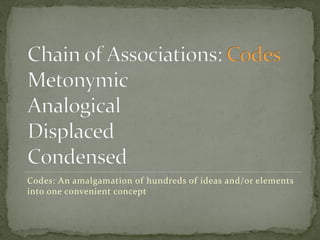 Codes: An amalgamation of hundreds of ideas and/or elements
into one convenient concept
 