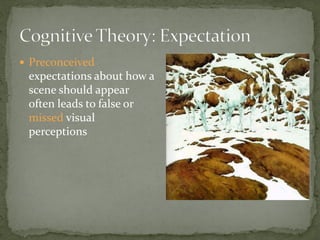  Preconceived
expectations about how a
scene should appear
often leads to false or
missed visual
perceptions
 