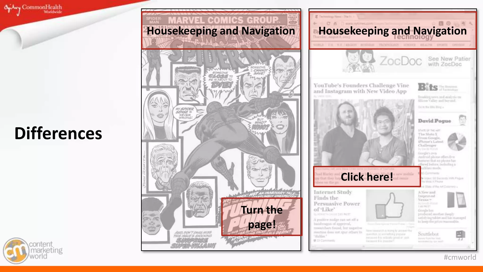 #cmworld
Differences
Housekeeping and Navigation
Turn the
page!
Housekeeping and Navigation
Click here!
 