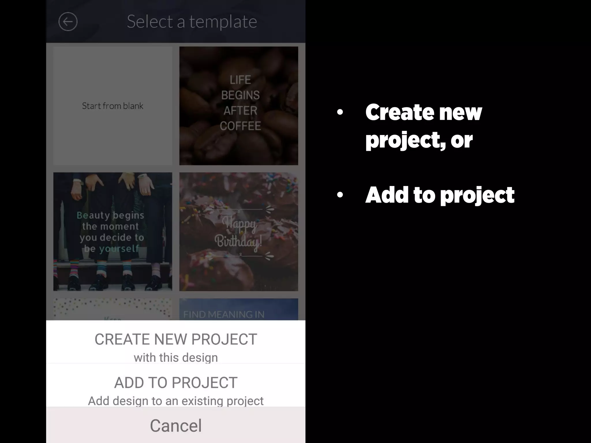 • Create new
project, or
• Add to project
 