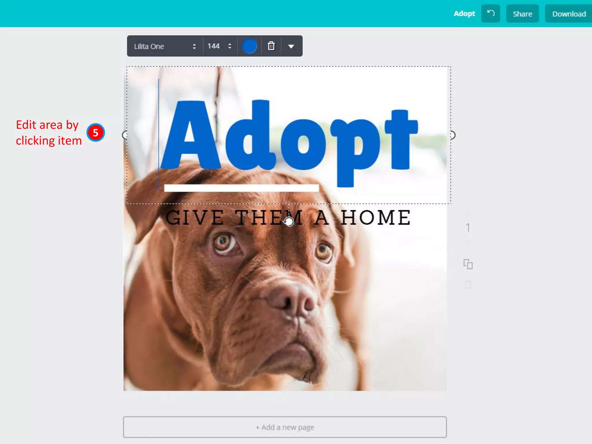 5
Edit area by
clicking item
 