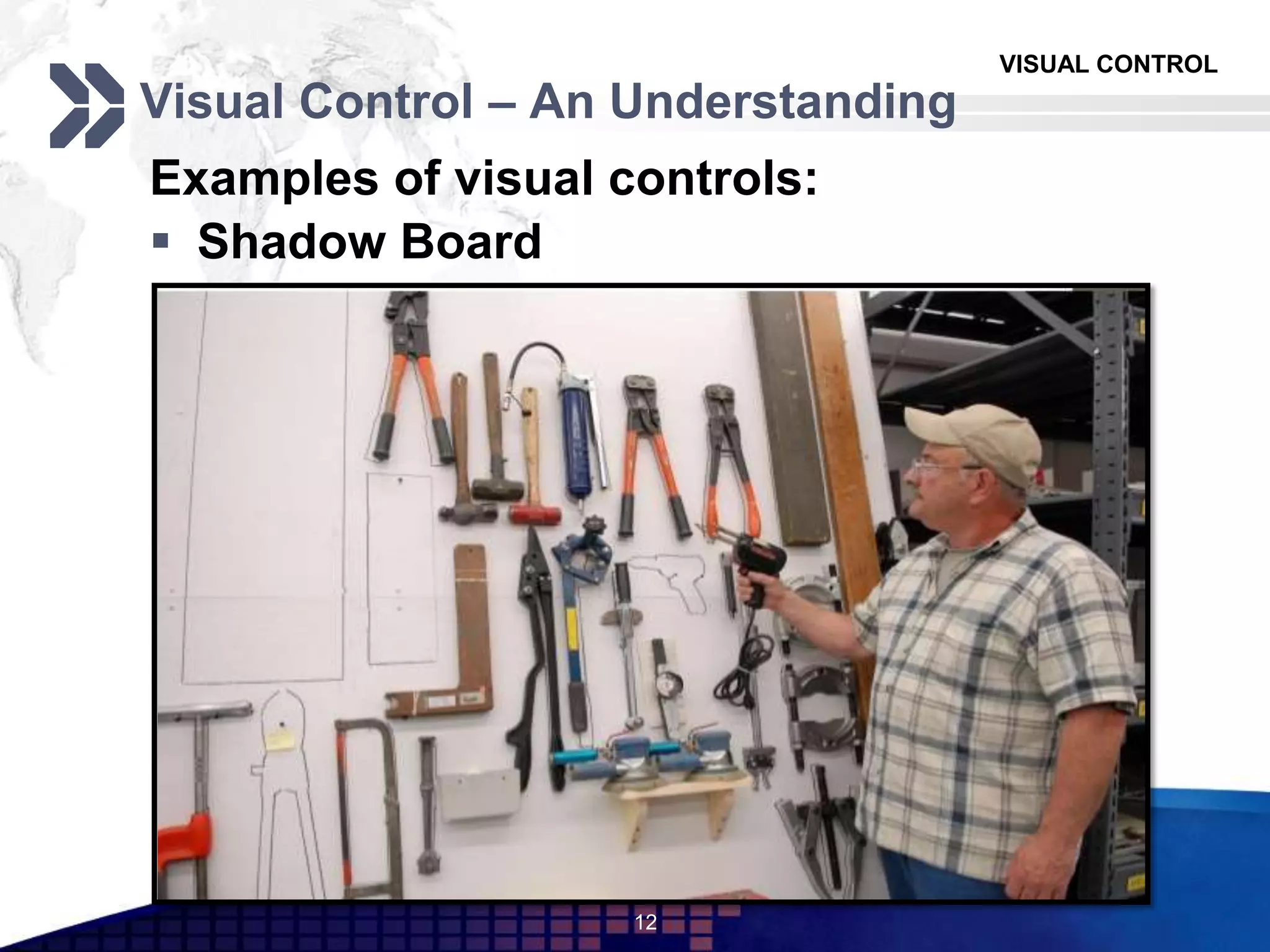 VISUAL CONTROL
Visual Control – An Understanding
Examples of visual controls:
 Shadow Board
12
 