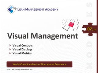 © Lean & Mean Consulting. All rights reserved. 2015
07/ 16
Visual Management
 Visual Controls
 Visual Displays
 Visual Metrics
World-Class Standards of Operational Excellence
 