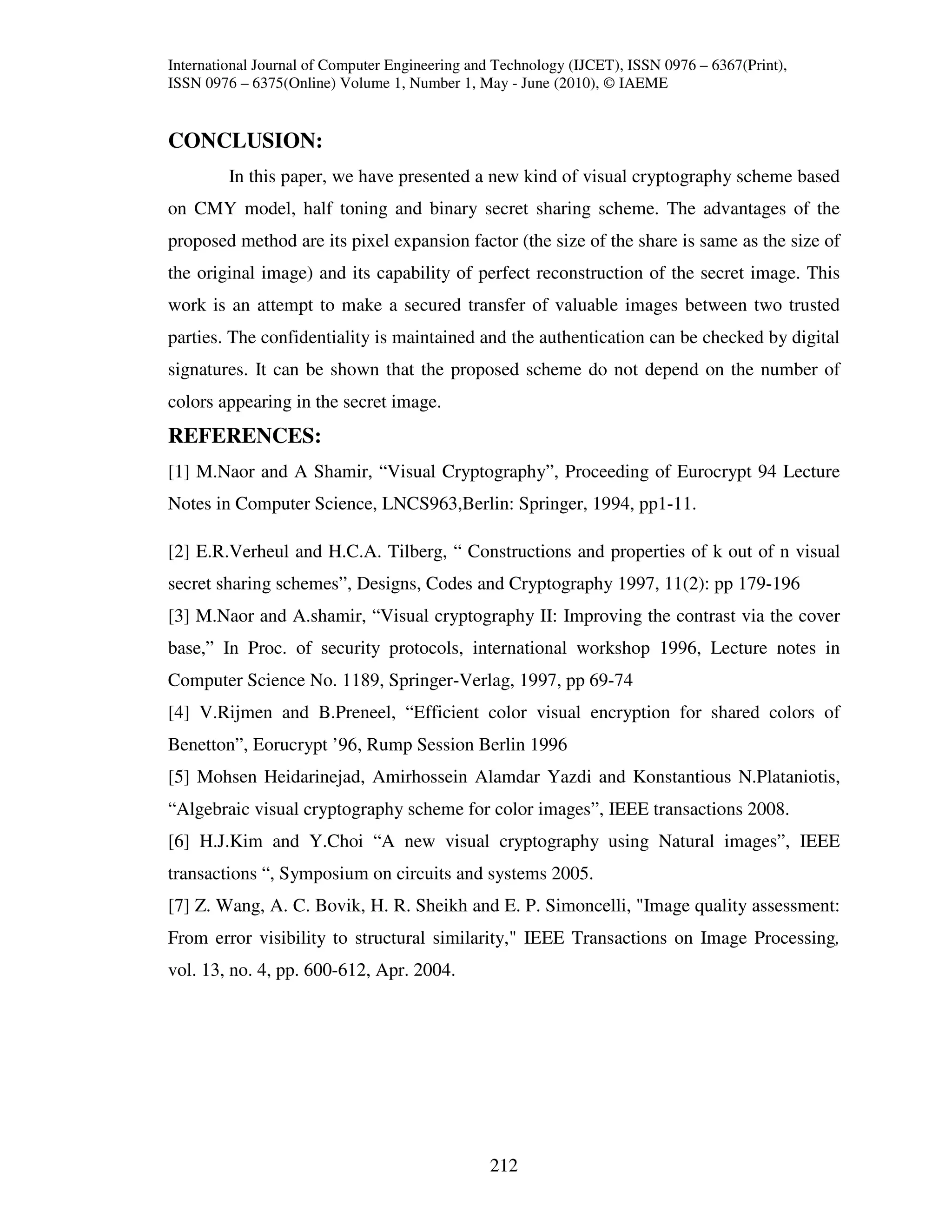 Visual cryptography scheme for color images | PDF