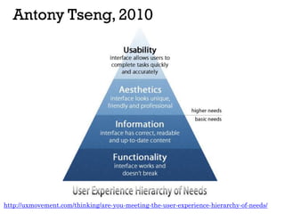Antony Tseng, 2010
http://uxmovement.com/thinking/are-you-meeting-the-user-experience-hierarchy-of-needs/
 