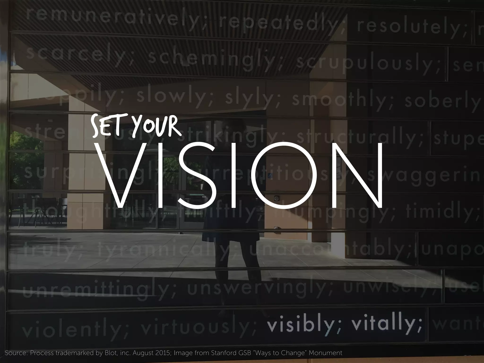 VISION
Source: Process trademarked by Blot, inc. August 2015; Image from Stanford GSB “Ways to Change” Monument
Set your
 