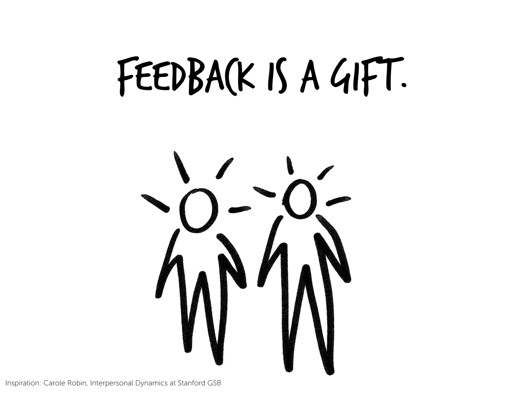 Feedback is a gift.
Inspiration: Carole Robin, Interpersonal Dynamics at Stanford GSB
 