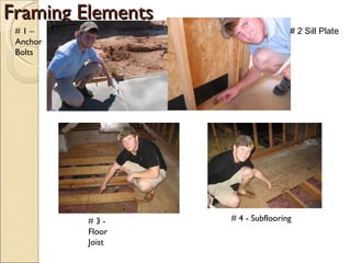 Framing Elements # 1 – Anchor Bolts # 4 - Subflooring # 3 -  Floor Joist # 2 Sill Plate  