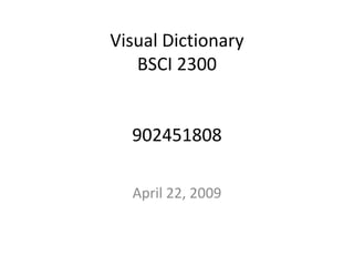 Visual Dictionary
   BSCI 2300


  902451808

  April 22, 2009
 