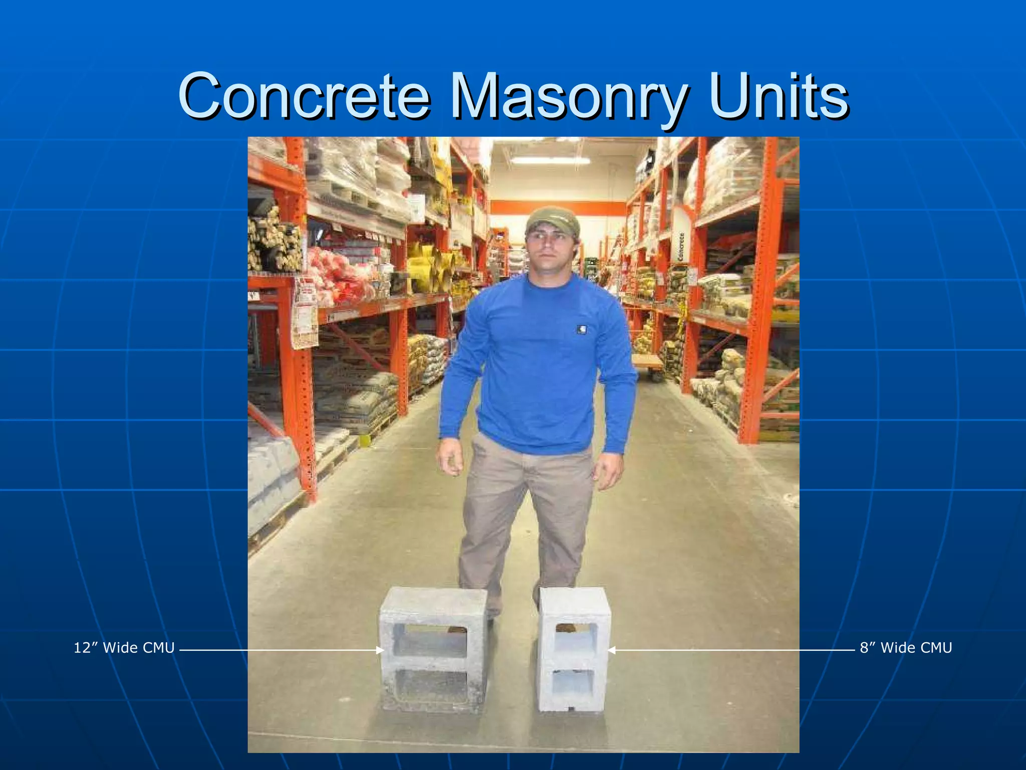 Concrete Masonry Units 8” Wide CMU 12” Wide CMU 