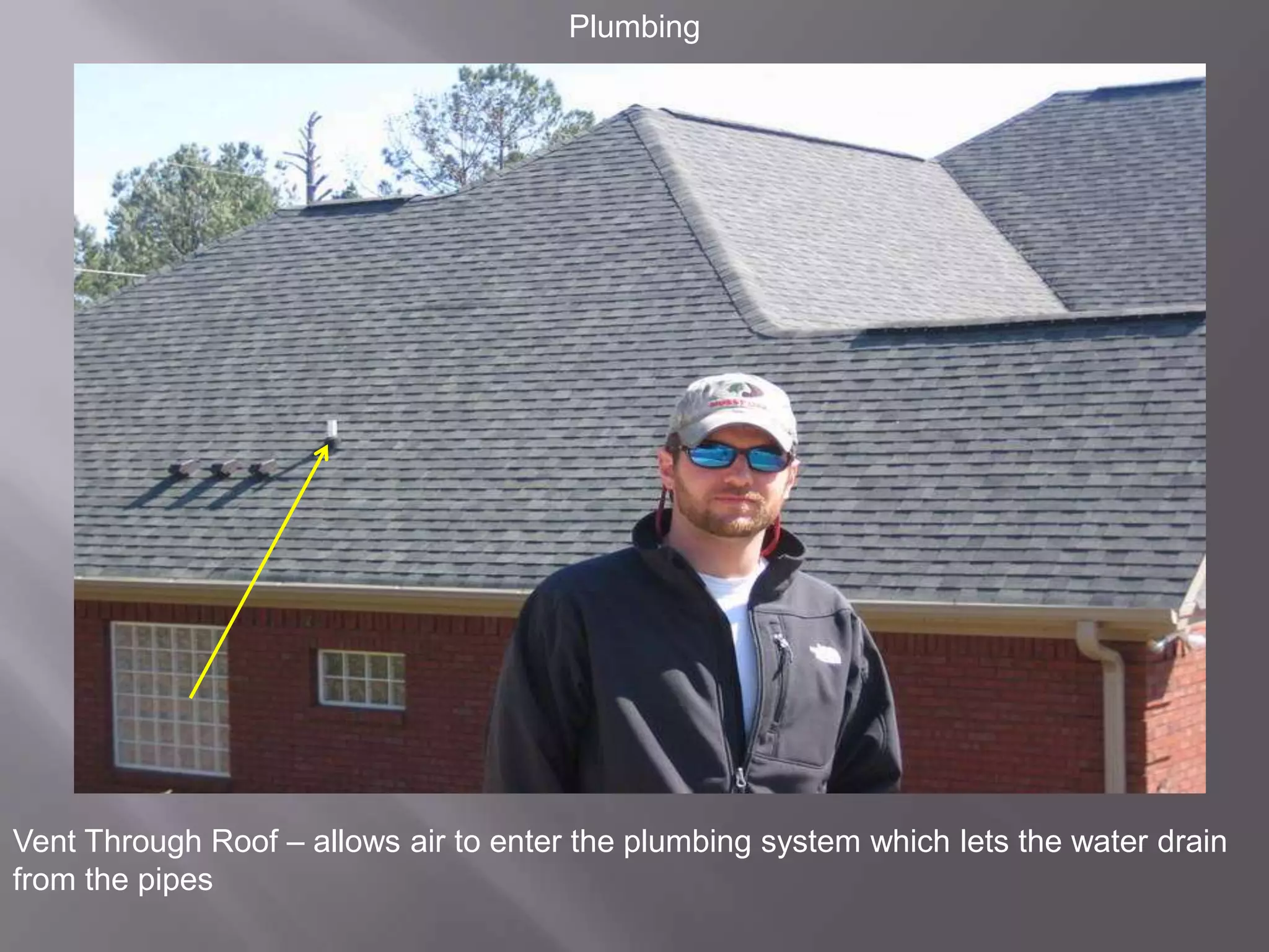PlumbingVent Through Roof – allows air to enter the plumbing system which lets the water drain from the pipes