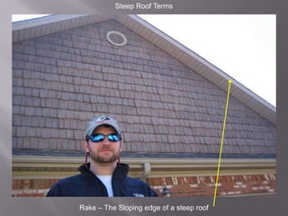 Steep Roof TermsRake – The Sloping edge of a steep roof