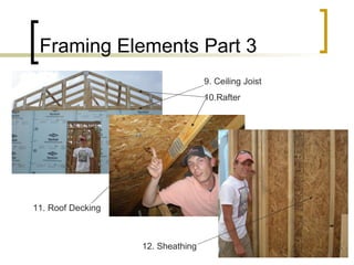 Framing Elements Part 3 9. Ceiling Joist 10.Rafter 11. Roof Decking 12. Sheathing 