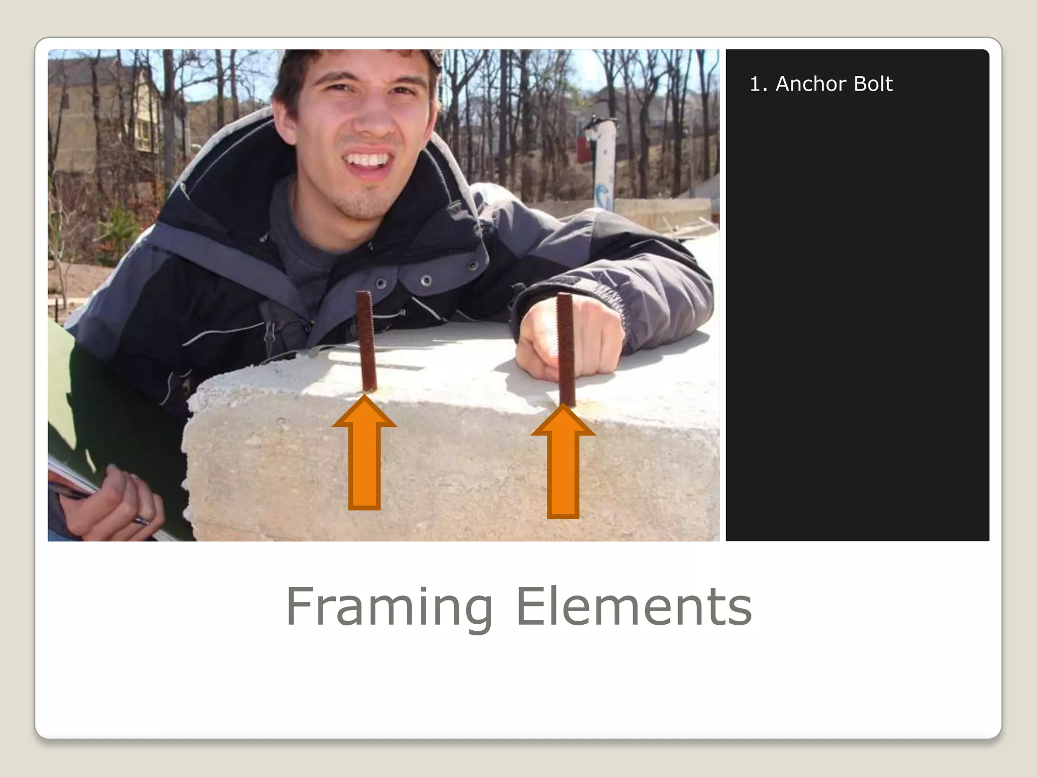Framing Elements1. Anchor Bolt