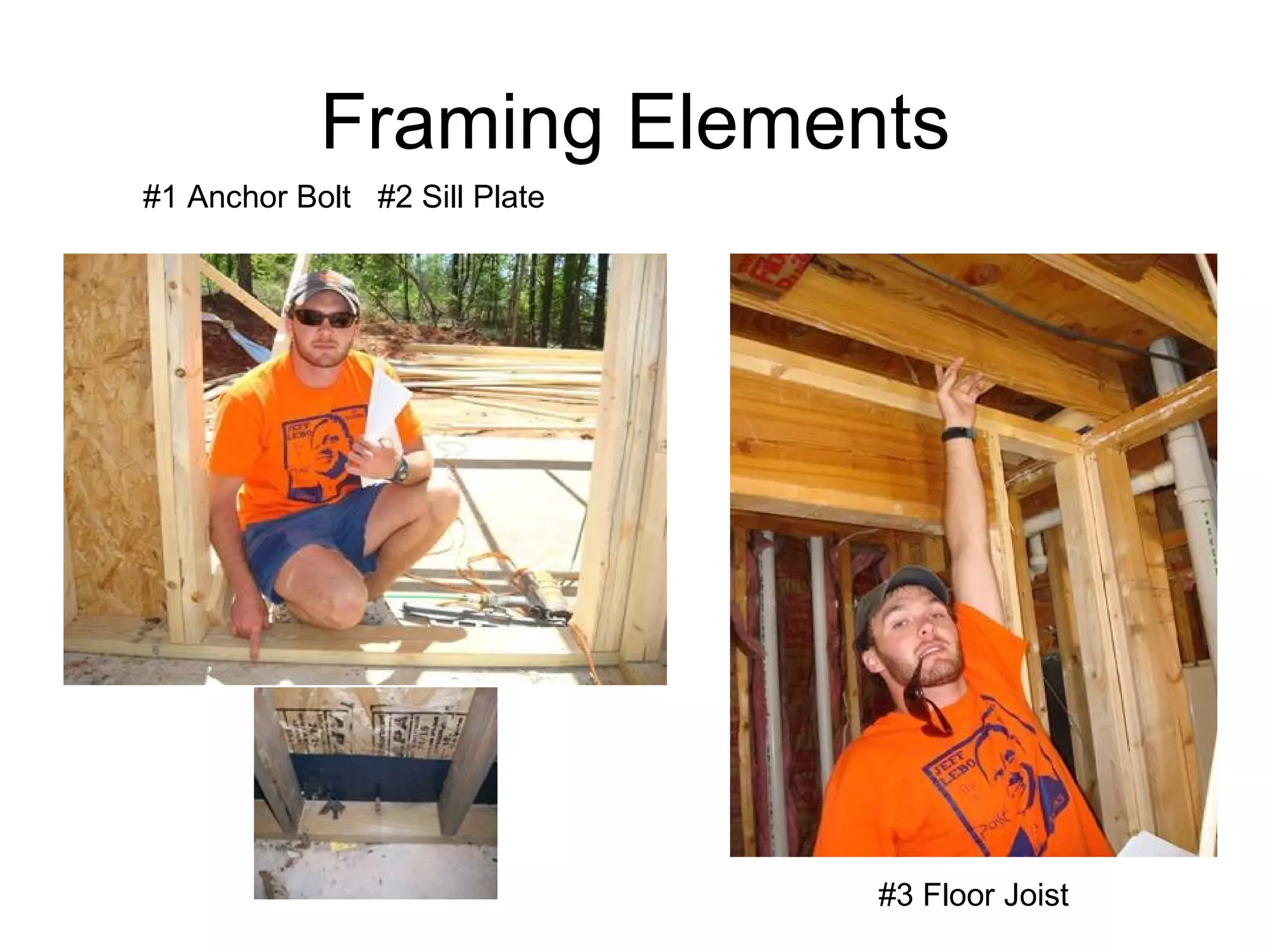 Framing Elements #1 Anchor Bolt  #2 Sill Plate #3 Floor Joist 