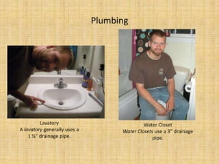 PlumbingLavatoryA lavatory generally uses a        1 ½” drainage pipe.Water ClosetWater Closets use a 3” drainage pipe.