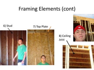 Framing Elements (cont)3) Floor Joist4) Subflooring5) Sole Plate
