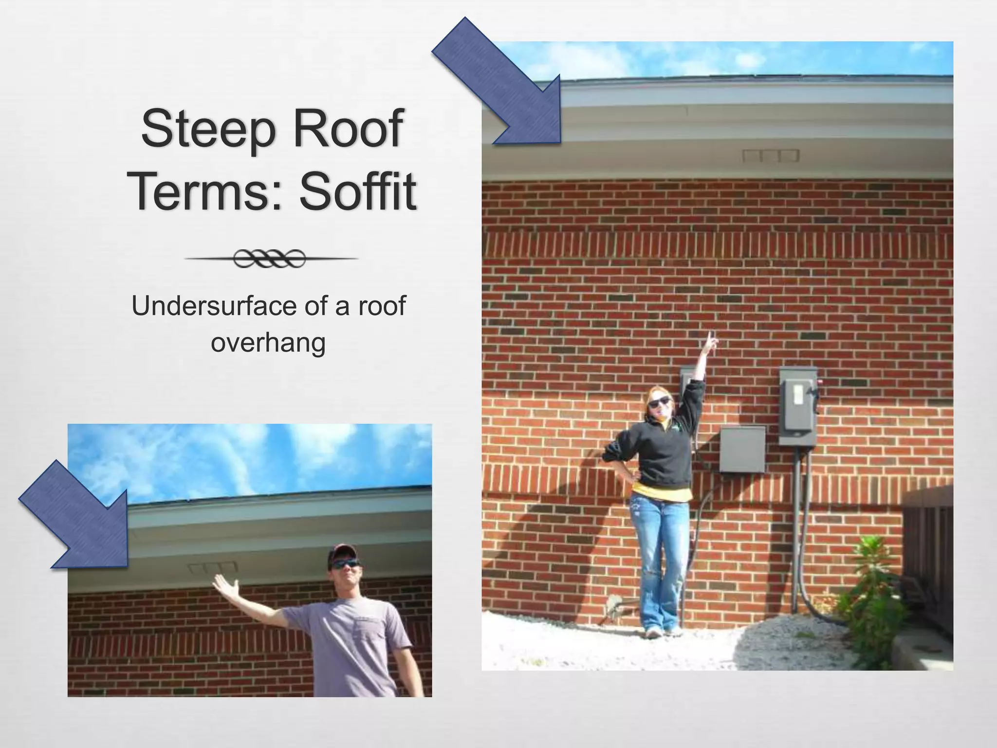 Steep Roof Terms: SoffitUndersurface of a roof overhang