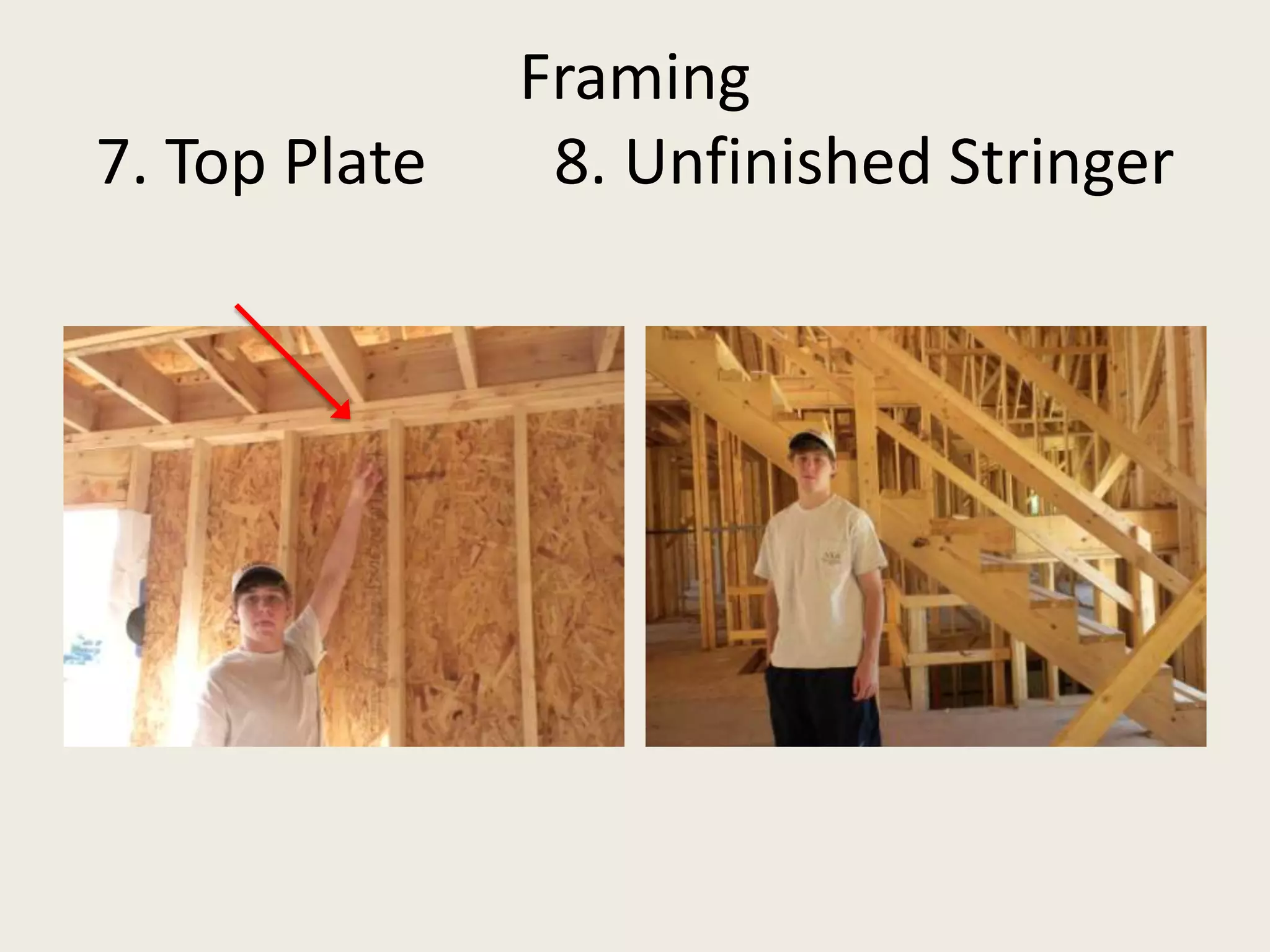 Framing 7. Top Plate        8. Unfinished Stringer