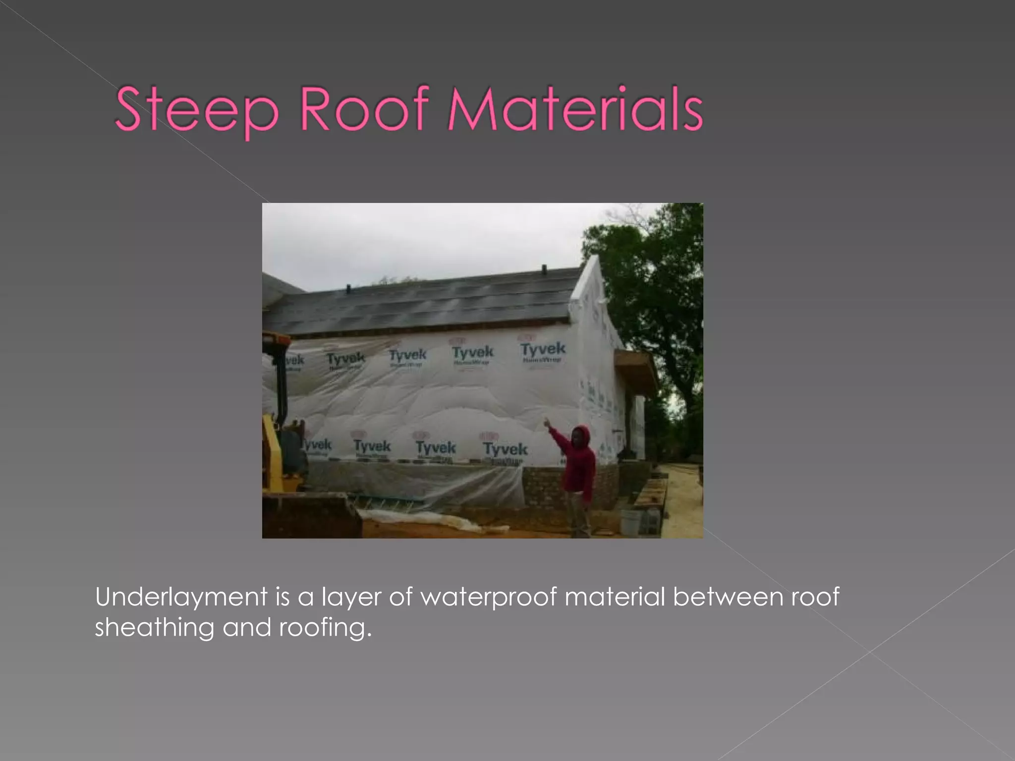 Underlayment is a layer of waterproof material between roof sheathing and roofing.  