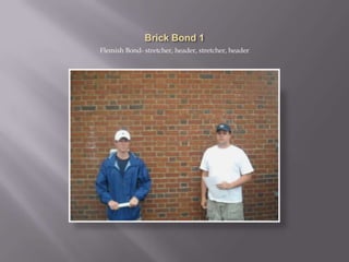 Brick Bond 1Flemish Bond- stretcher, header, stretcher, header