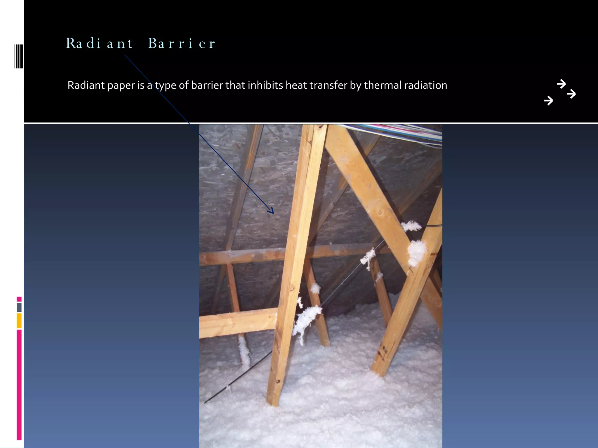 Radiant Barrier Radiant paper is a type of barrier that inhibits heat transfer by thermal radiation 