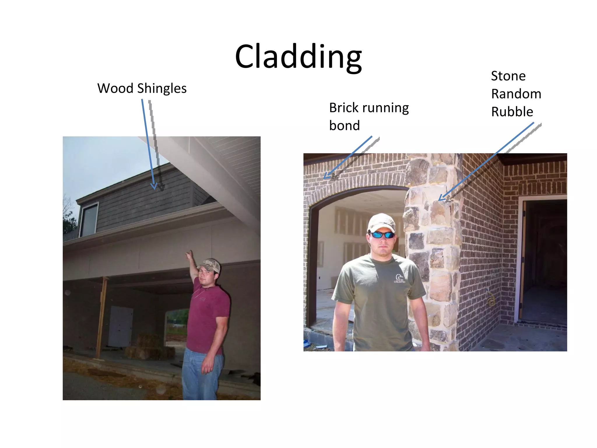 Cladding Wood Shingles Brick running bond Stone Random Rubble 