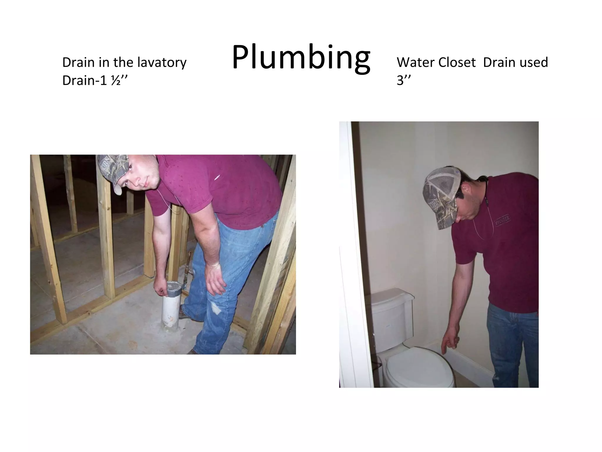 Plumbing Drain in the lavatory Drain-1 ½’’ Water Closet  Drain used 3’’ 