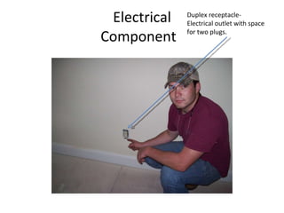 Electrical Component  Duplex receptacle- Electrical outlet with space for two plugs. 