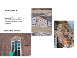 Brick Arches 2 Centering-  A temporary framework over which arch elements are assembled until they are self-supporting Arch with Keystone 