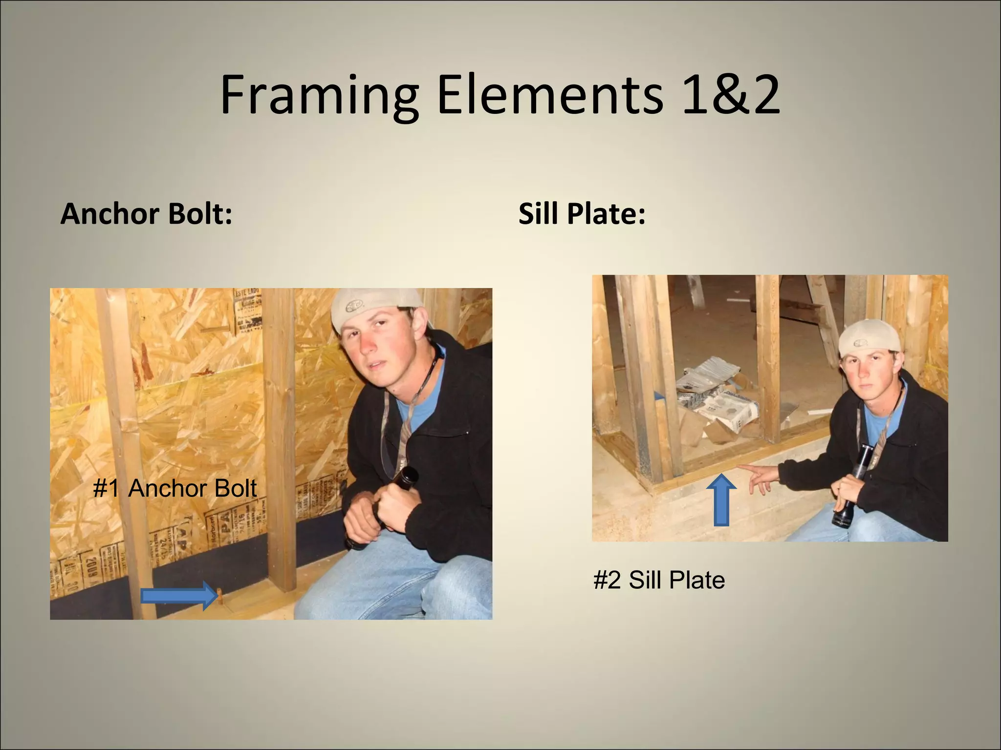 Framing Elements 1&2 Anchor Bolt: Sill Plate: #1 Anchor Bolt #2 Sill Plate 