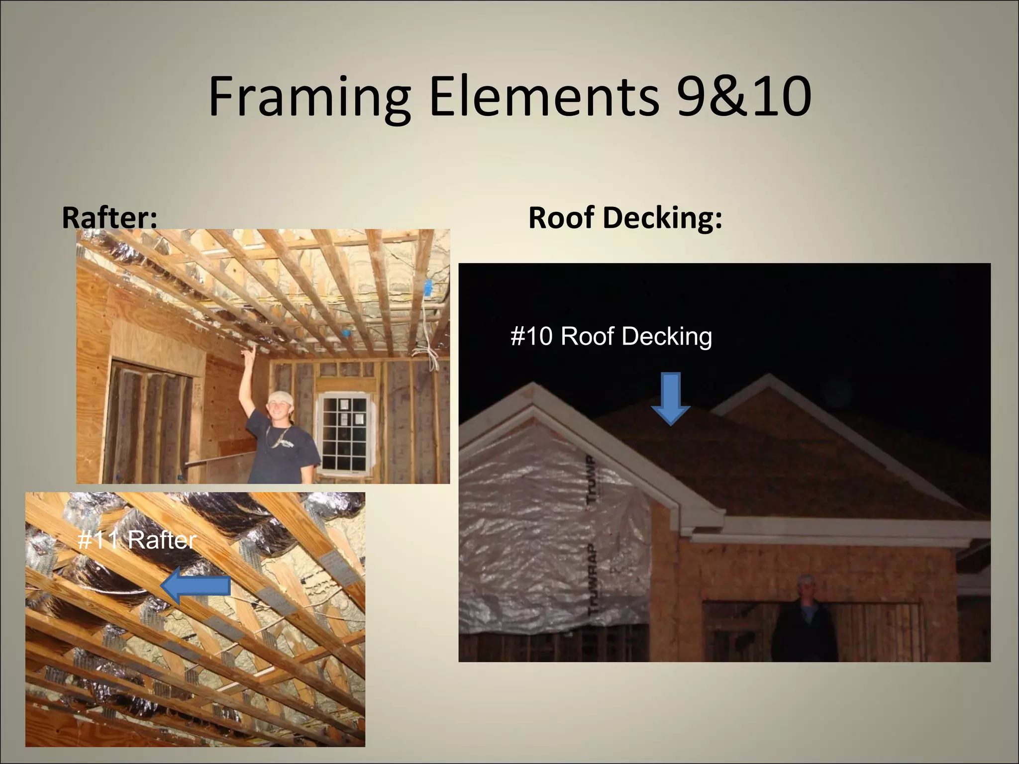 Framing Elements 9&10 Rafter: Roof Decking: #10 Roof Decking #11 Rafter 