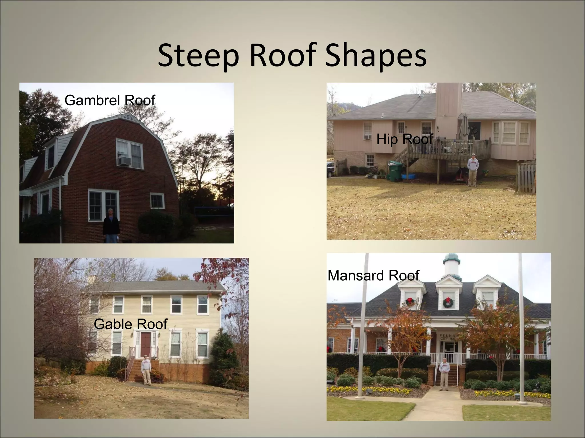 Steep Roof Shapes Gambrel Roof Gable Roof Hip Roof Gable Roof Mansard Roof 
