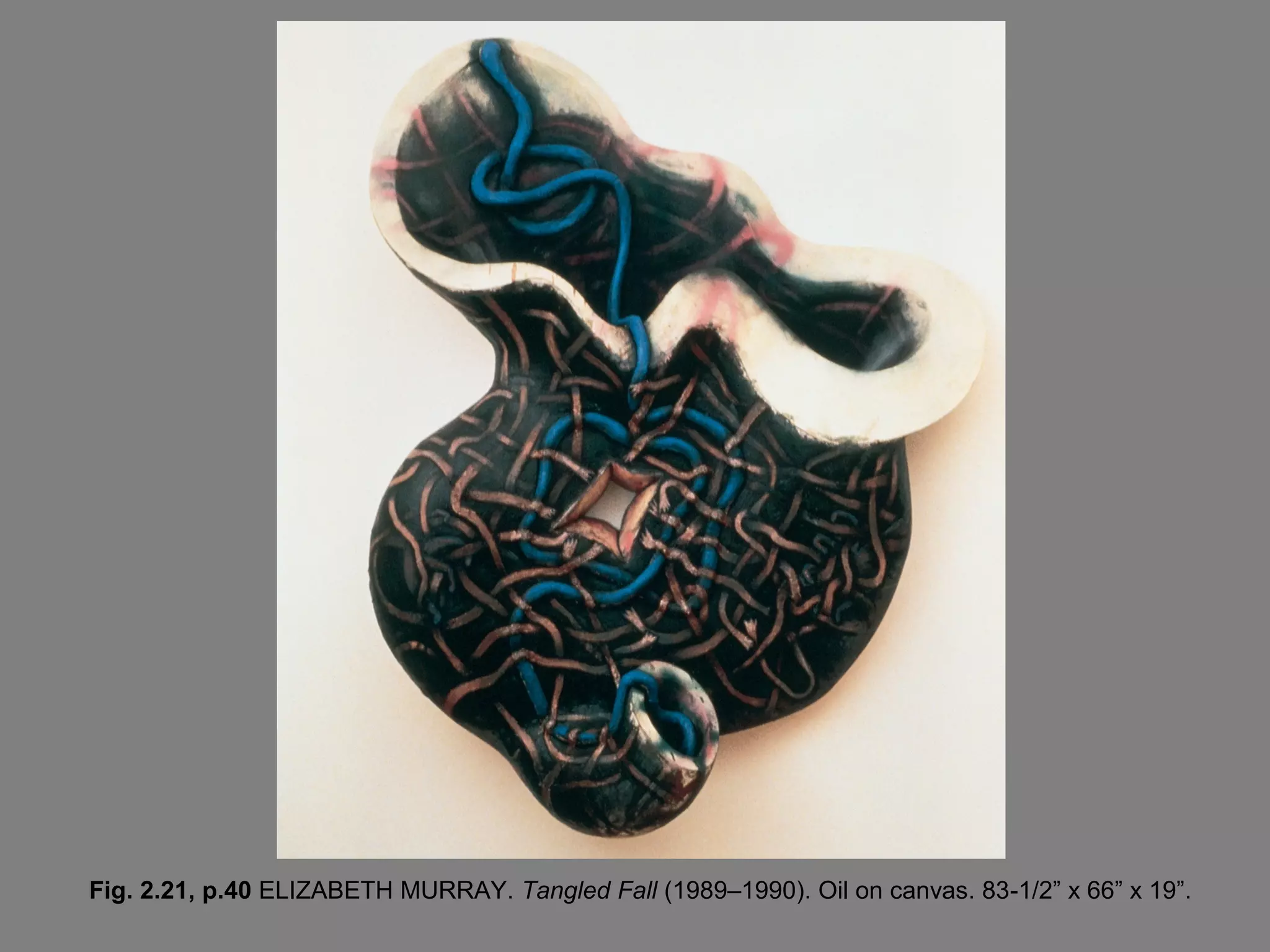 Fig. 2.21, p.40 ELIZABETH MURRAY. Tangled Fall (1989–1990). Oil on canvas. 83-1/2” x 66” x 19”.

 