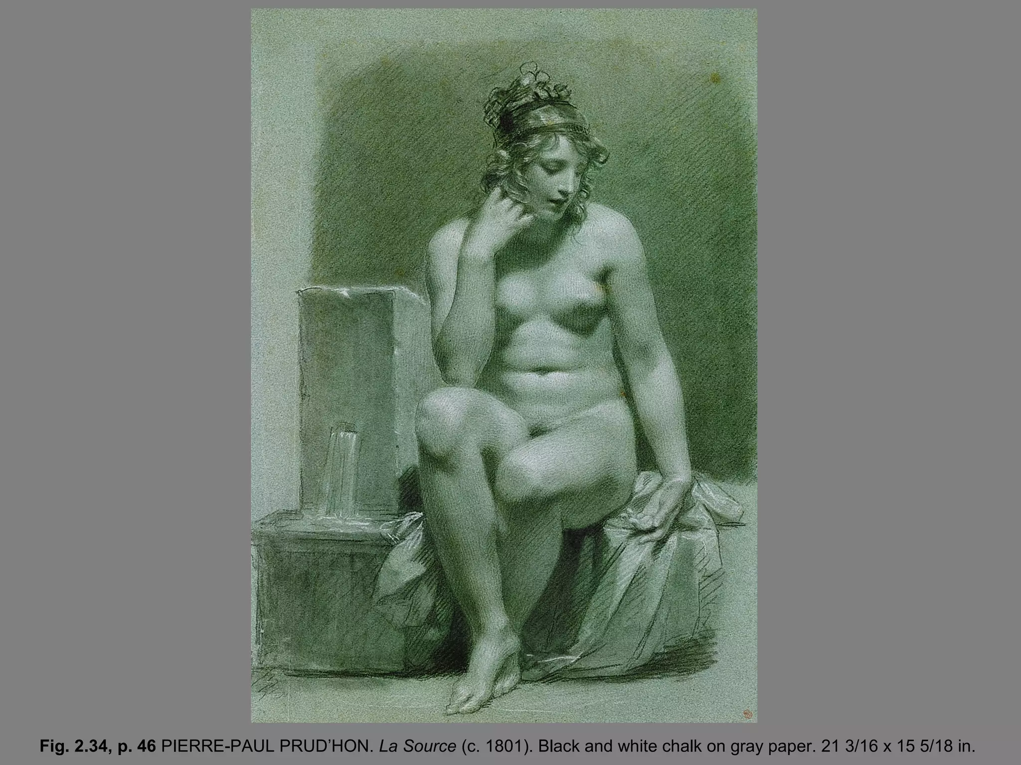 Fig. 2.34, p. 46 PIERRE-PAUL PRUD’HON. La Source (c. 1801). Black and white chalk on gray paper. 21 3/16 x 15 5/18 in.

 