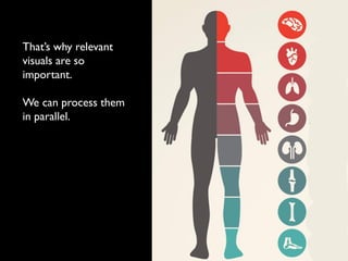 That’s why relevant
visuals are so
important.
We can process them
in parallel.
 