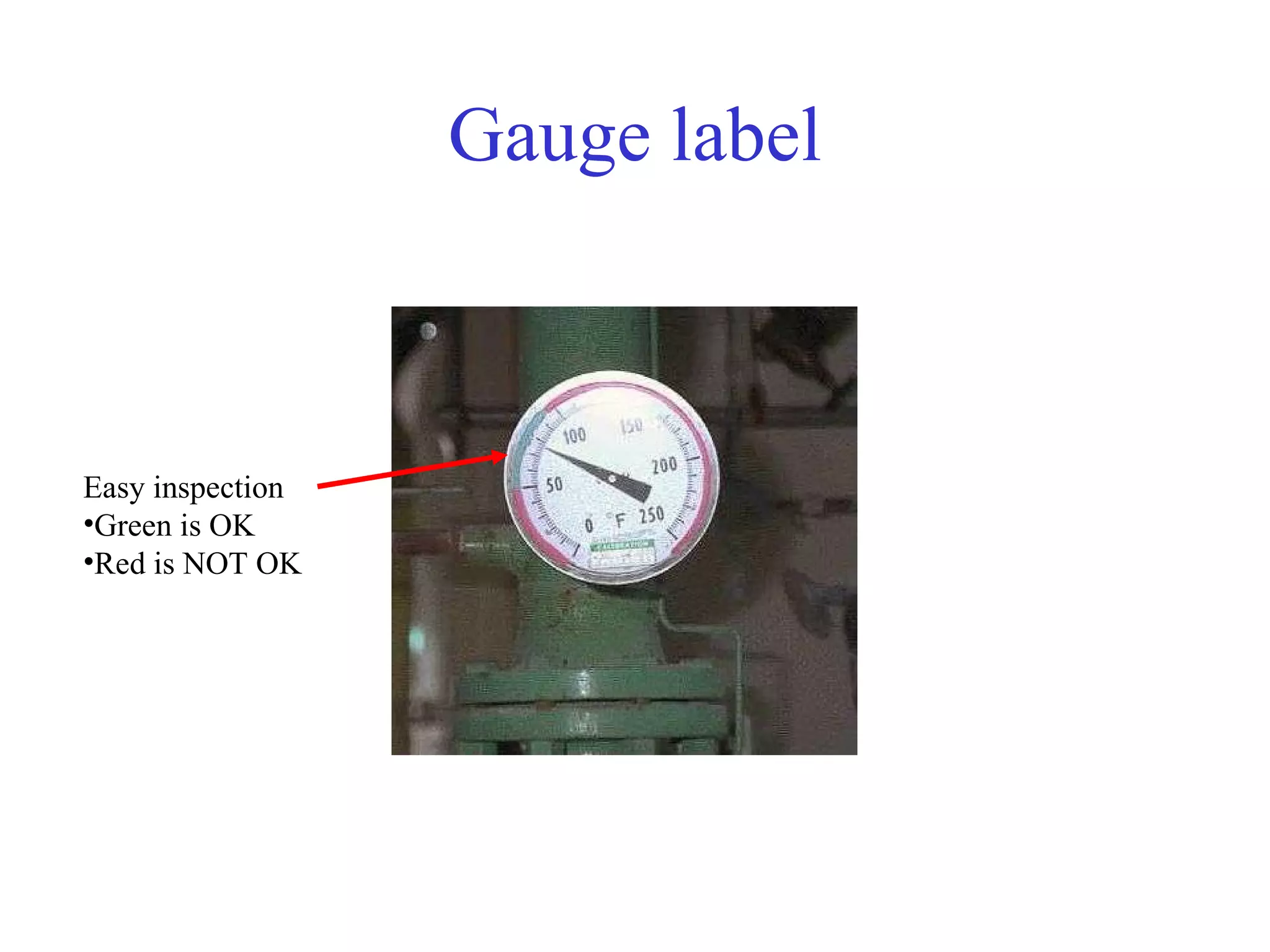 Gauge label Easy inspection Green is OK Red is NOT OK 