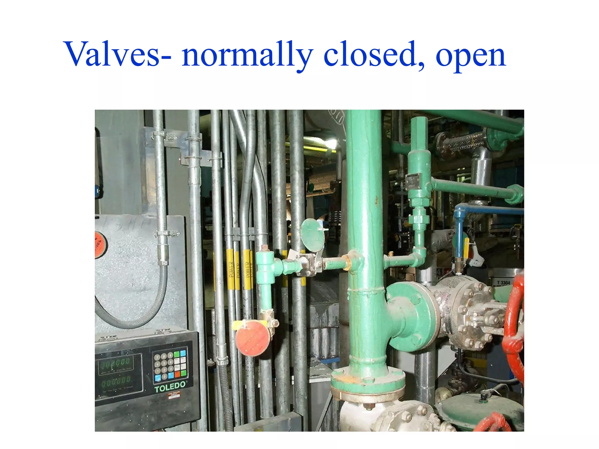 Valves- normally closed, open 