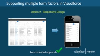Supporting multiple form factors in Visualforce
Option 2 : Responsive Design
Recommended approach
 