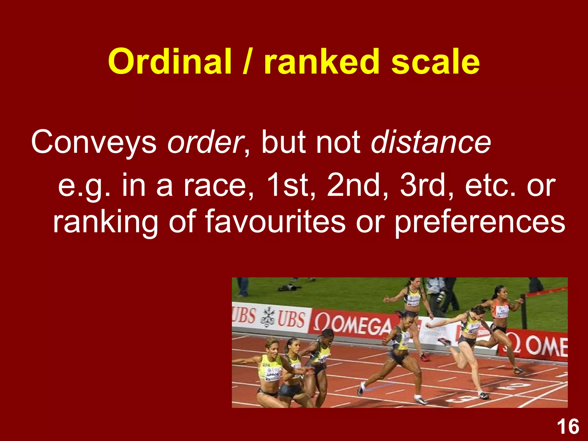 Levels of Measurement = Type of Data Stevens (1946) 