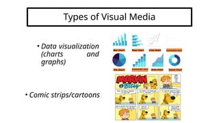• Data visualization
(charts and
graphs)
Types of Visual Media
• Comic strips/cartoons
 
