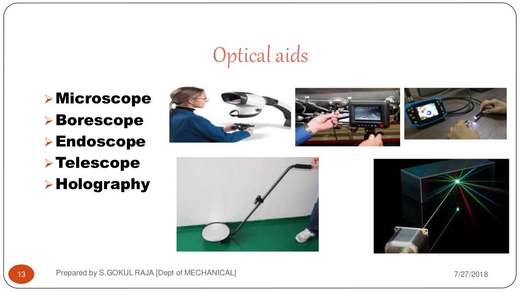 Visual inspection and optical aids for visual inspection application