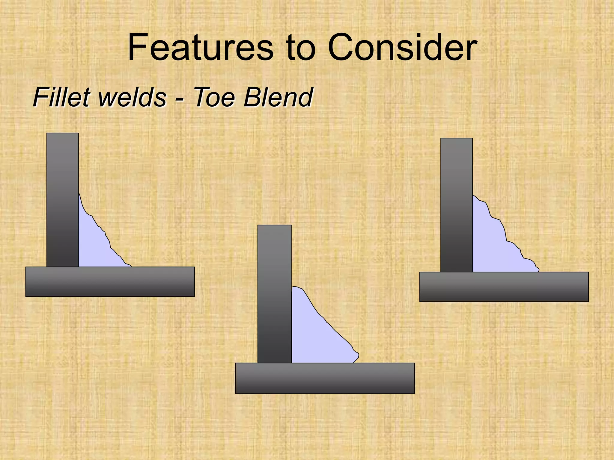 Features to Consider
Fillet welds - Toe Blend
 