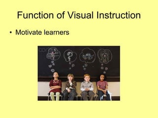 • Motivate learners
Function of Visual Instruction
 