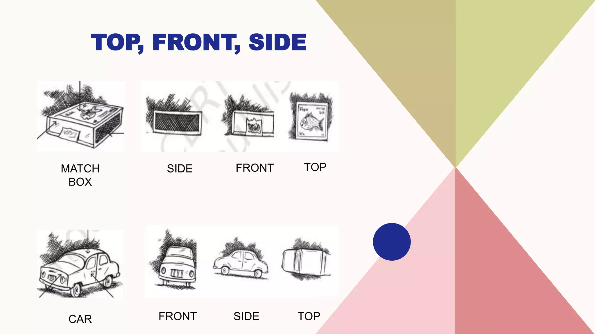TOP, FRONT, SIDE
FRONT
MATCH
BOX
SIDE TOP
TOP
CAR SIDE
FRONT
 