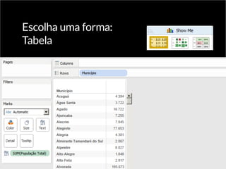 Escolha uma forma:
Tabela
 