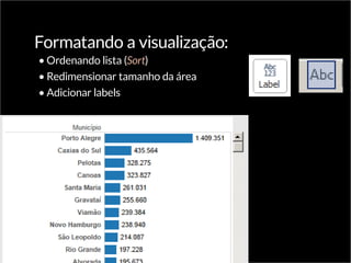 Formatando a visualização:
•	Ordenando lista (Sort)
•	Redimensionar tamanho da área
•	Adicionar labels
 