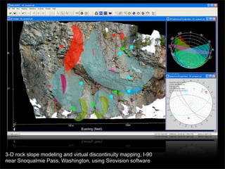 3-D rock slope modeling and virtual discontinuity mapping, I-90
near Snoqualmie Pass, Washington, using Sirovision software
 
