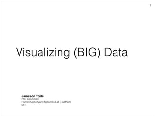 !1

Visualizing (BIG) Data

Jameson Toole!
PhD Candidate
Human Mobility and Networks Lab (HuMNet)
MIT

 